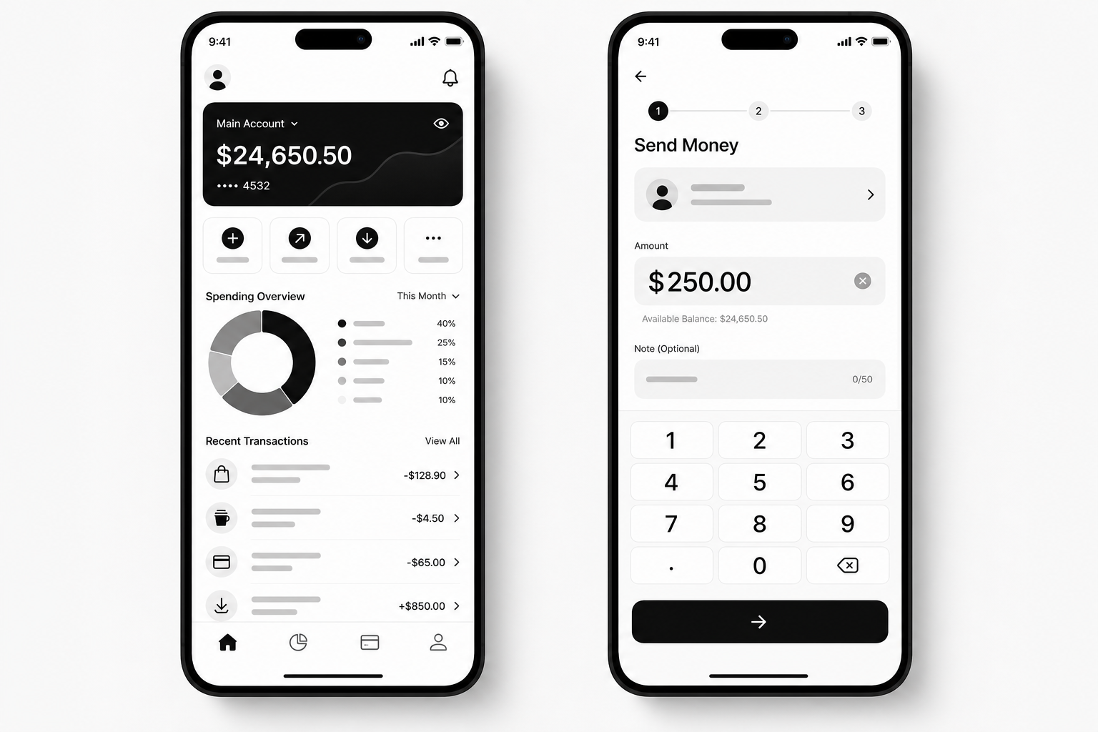 Fintech mobile app screens designed by WebendGo